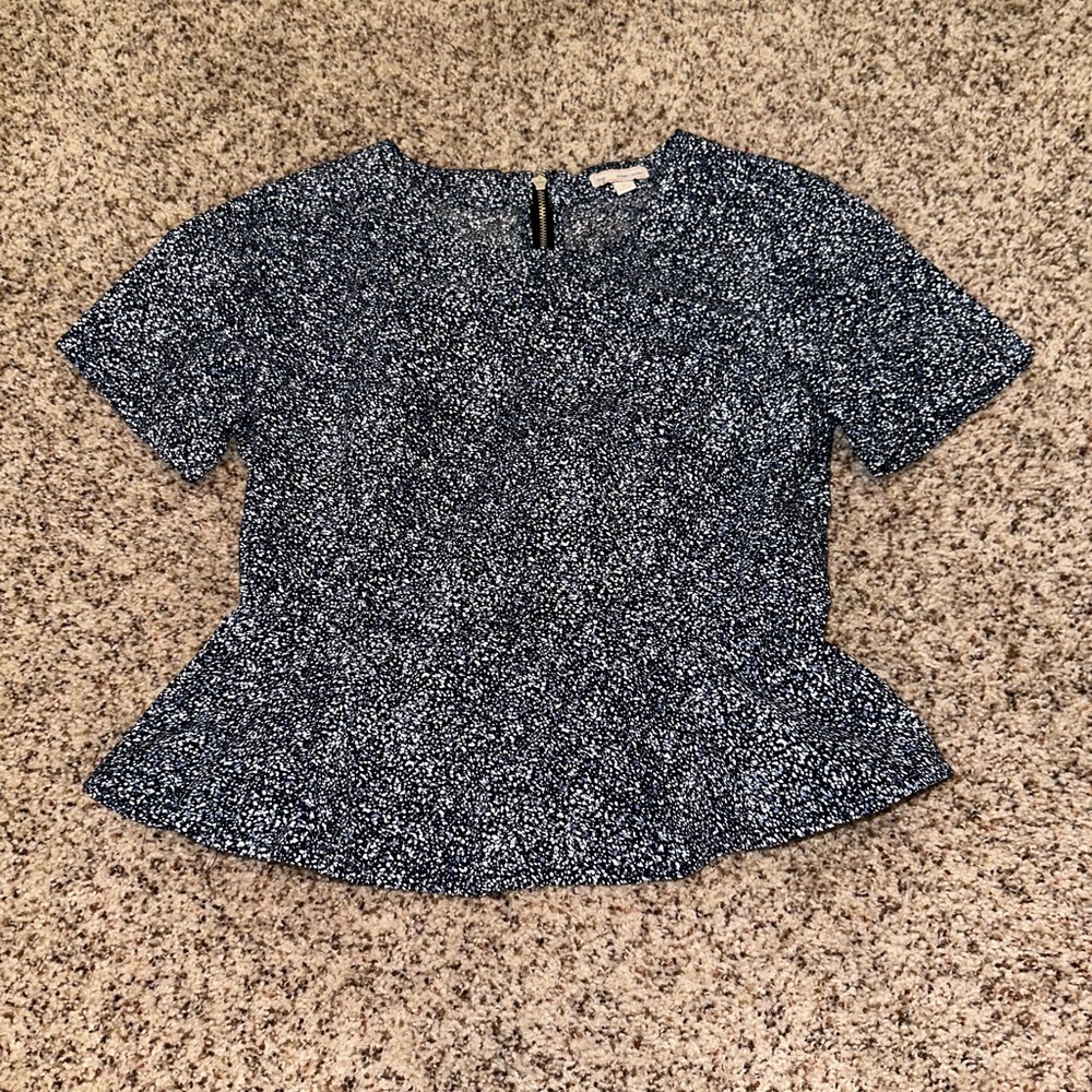 Gap Dark Blue and White Speckled Zip Up Blouse - Size 0 XS
